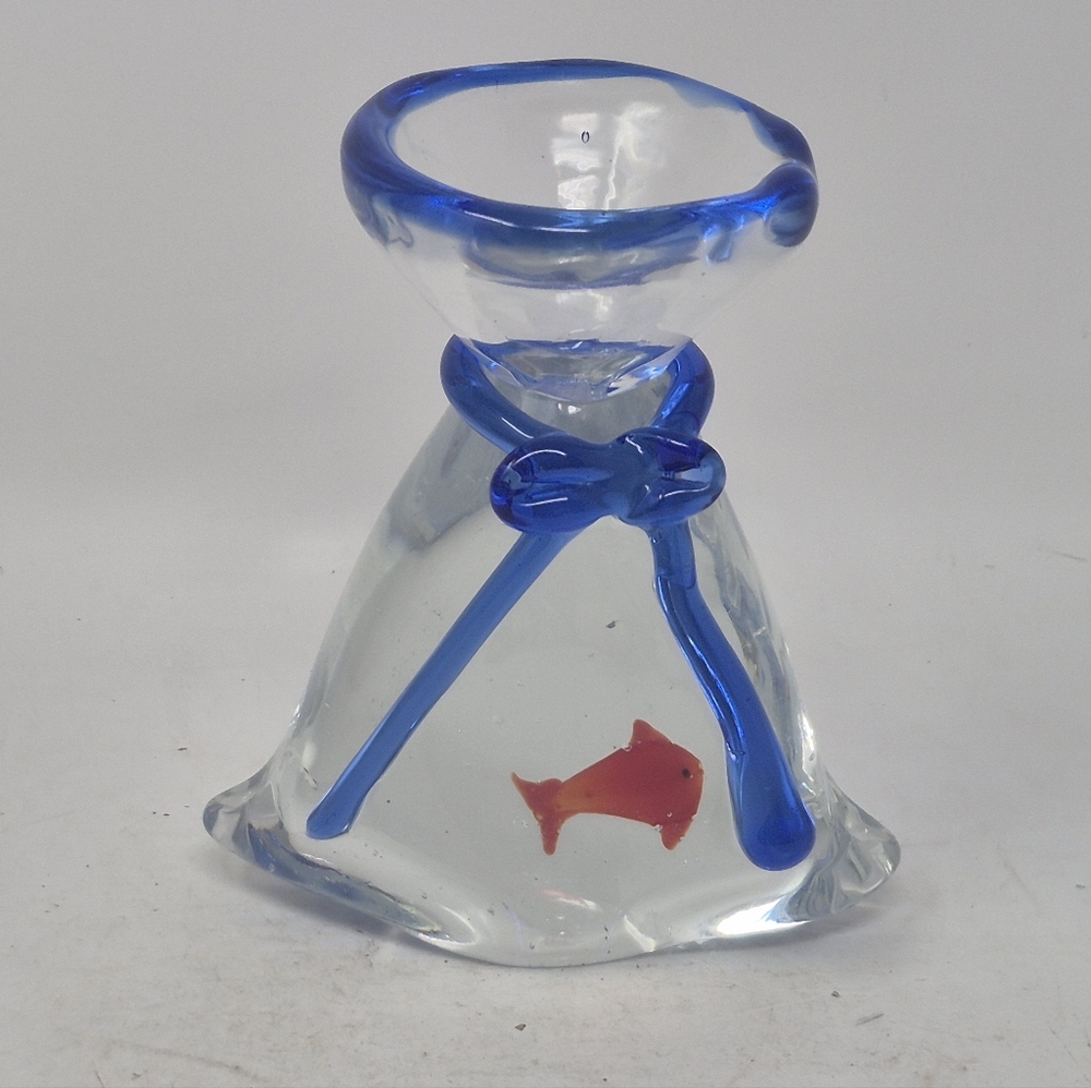 Gold Fish In Bag Art Glass Paperweight